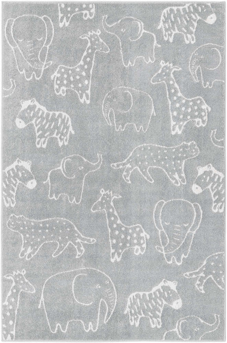Gray 5' 3 x 8' Whimsy Kids Rectangle Rug