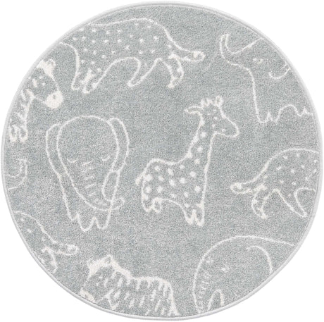 Gray 3' 3 x 3' 3 Whimsy Kids Round Rug