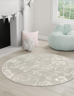 Gray 5' 3 x 5' 3 Whimsy Kids Round Rug