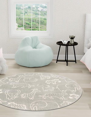 Gray 3' 3 x 3' 3 Whimsy Kids Round Rug