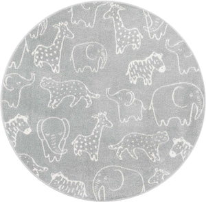Gray 5' 3 x 5' 3 Whimsy Kids Round Rug
