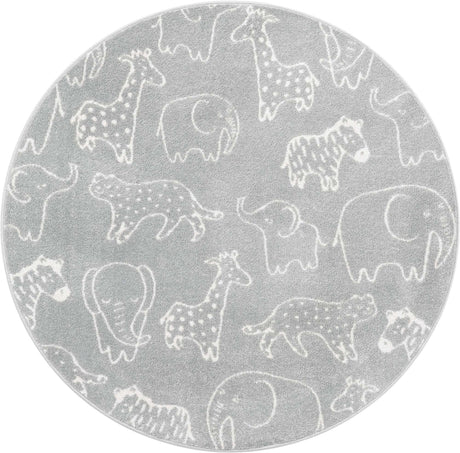 Gray 5' 3 x 5' 3 Whimsy Kids Round Rug