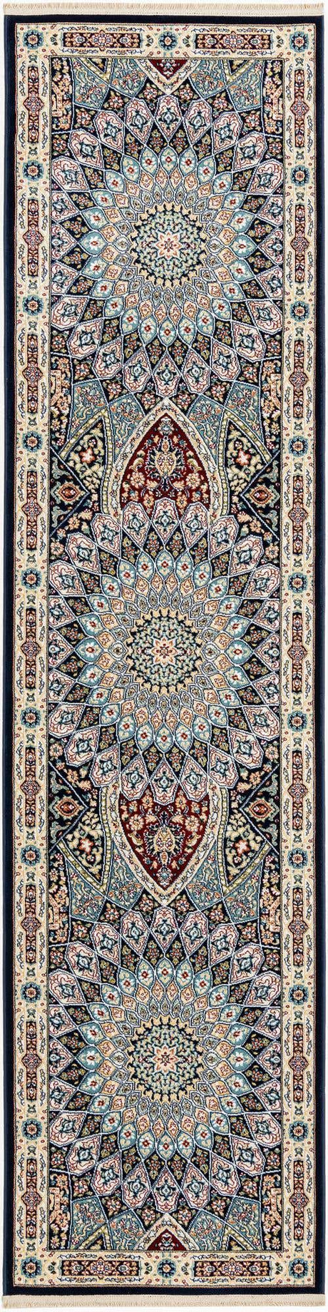 Navy Blue 2' 7 x 10' Narenj Runner Area Rug 85% Polypropylene & 15% Polyester Traditional Classic Carpet for Living, Dining, Bedrooms, Office for Sale at Rug Engine