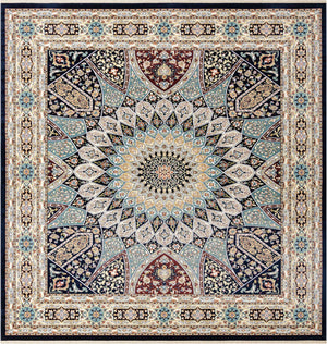 Navy Blue 10' x 10' Narenj Square Area Rug 85% Polypropylene & 15% Polyester Traditional Classic Carpet for Living, Dining, Bedrooms, Office for Sale at Rug Engine