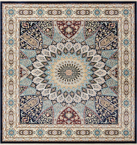 Navy Blue 10' x 10' Narenj Square Area Rug 85% Polypropylene & 15% Polyester Traditional Classic Carpet for Living, Dining, Bedrooms, Office for Sale at Rug Engine