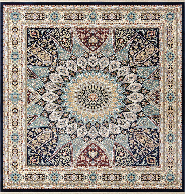 Navy Blue 10' x 10' Narenj Square Area Rug 85% Polypropylene & 15% Polyester Traditional Classic Carpet for Living, Dining, Bedrooms, Office for Sale at Rug Engine