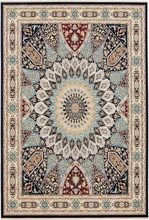 Navy Blue 10' x 14' 1 Narenj Rectangle Area Rug 85% Polypropylene & 15% Polyester Traditional Classic Carpet for Living, Dining, Bedrooms, Office for Sale at Rug Engine