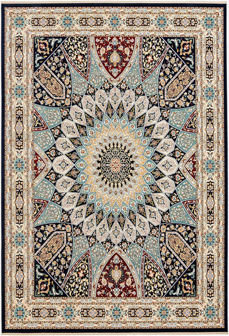 Navy Blue 10' x 14' 1 Narenj Rectangle Area Rug 85% Polypropylene & 15% Polyester Traditional Classic Carpet for Living, Dining, Bedrooms, Office for Sale at Rug Engine