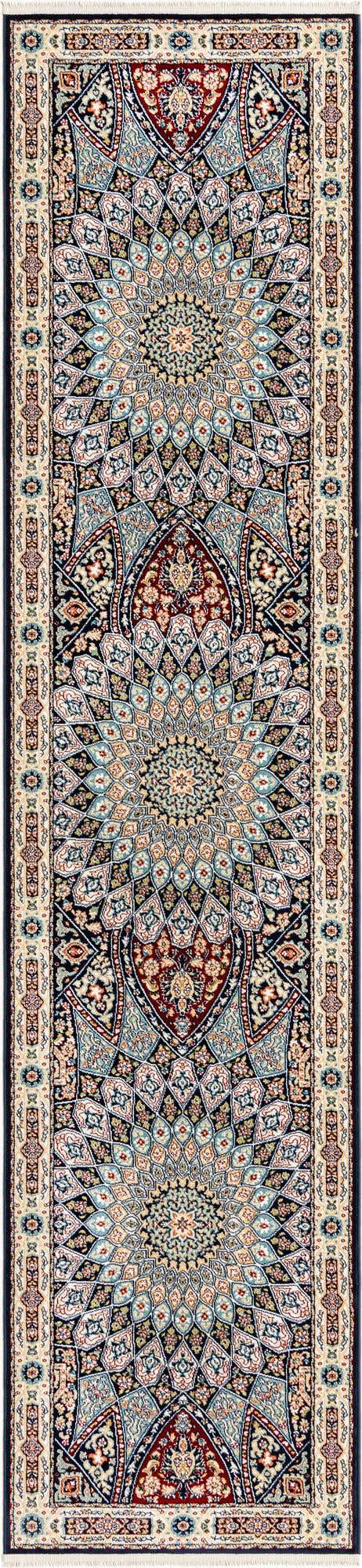 Navy Blue 2' 7 x 12' Narenj Runner Area Rug 85% Polypropylene & 15% Polyester Traditional Classic Carpet for Living, Dining, Bedrooms, Office for Sale at Rug Engine