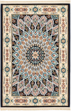 Navy Blue 2' x 3' 1 Narenj Rectangle Area Rug 85% Polypropylene & 15% Polyester Traditional Classic Carpet for Living, Dining, Bedrooms, Office for Sale at Rug Engine