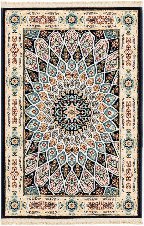 Navy Blue 2' x 3' 1 Narenj Rectangle Area Rug 85% Polypropylene & 15% Polyester Traditional Classic Carpet for Living, Dining, Bedrooms, Office for Sale at Rug Engine