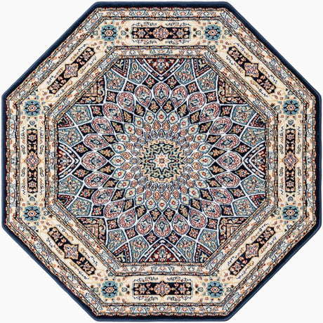 Navy Blue 4' 1 x 4' 1 Narenj Octagon Area Rug 85% Polypropylene & 15% Polyester Traditional Classic Carpet for Living, Dining, Bedrooms, Office for Sale at Rug Engine