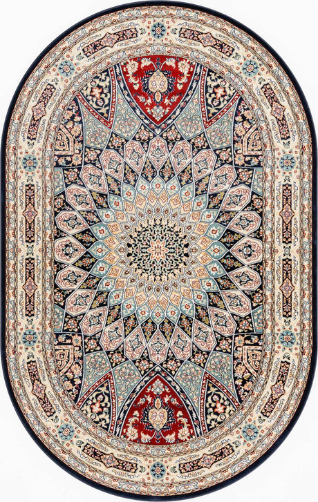 Navy Blue 5' 3 x 8' Narenj Oval Area Rug 85% Polypropylene & 15% Polyester Traditional Classic Carpet for Living, Dining, Bedrooms, Office for Sale at Rug Engine