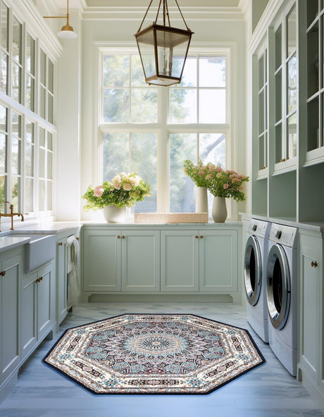 Navy Blue 3' 1 x 3' 1 Narenj Octagon Area Rug 85% Polypropylene & 15% Polyester Traditional Classic Carpet for Living, Dining, Bedrooms, Office for Sale at Rug Engine