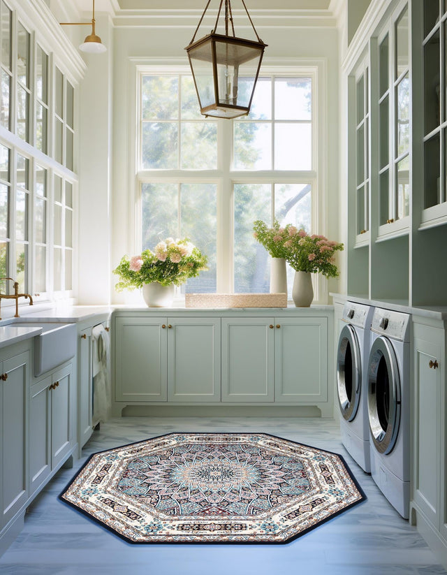 Navy Blue 3' 1 x 3' 1 Narenj Octagon Area Rug 85% Polypropylene & 15% Polyester Traditional Classic Carpet for Living, Dining, Bedrooms, Office for Sale at Rug Engine