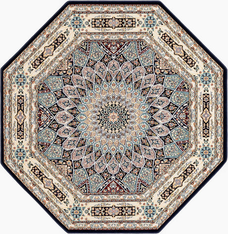 Navy Blue 6' 1 x 6' 1 Narenj Octagon Area Rug 85% Polypropylene & 15% Polyester Traditional Classic Carpet for Living, Dining, Bedrooms, Office for Sale at Rug Engine