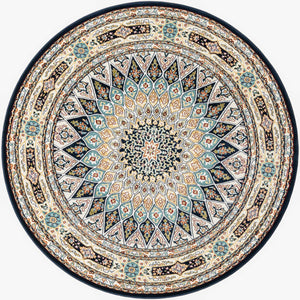 Navy Blue 6' 1 x 6' 1 Narenj Round Area Rug 85% Polypropylene & 15% Polyester Traditional Classic Carpet for Living, Dining, Bedrooms, Office for Sale at Rug Engine