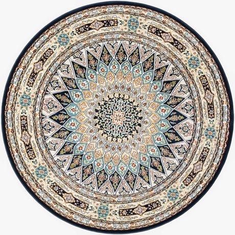 Navy Blue 6' 1 x 6' 1 Narenj Round Area Rug 85% Polypropylene & 15% Polyester Traditional Classic Carpet for Living, Dining, Bedrooms, Office for Sale at Rug Engine