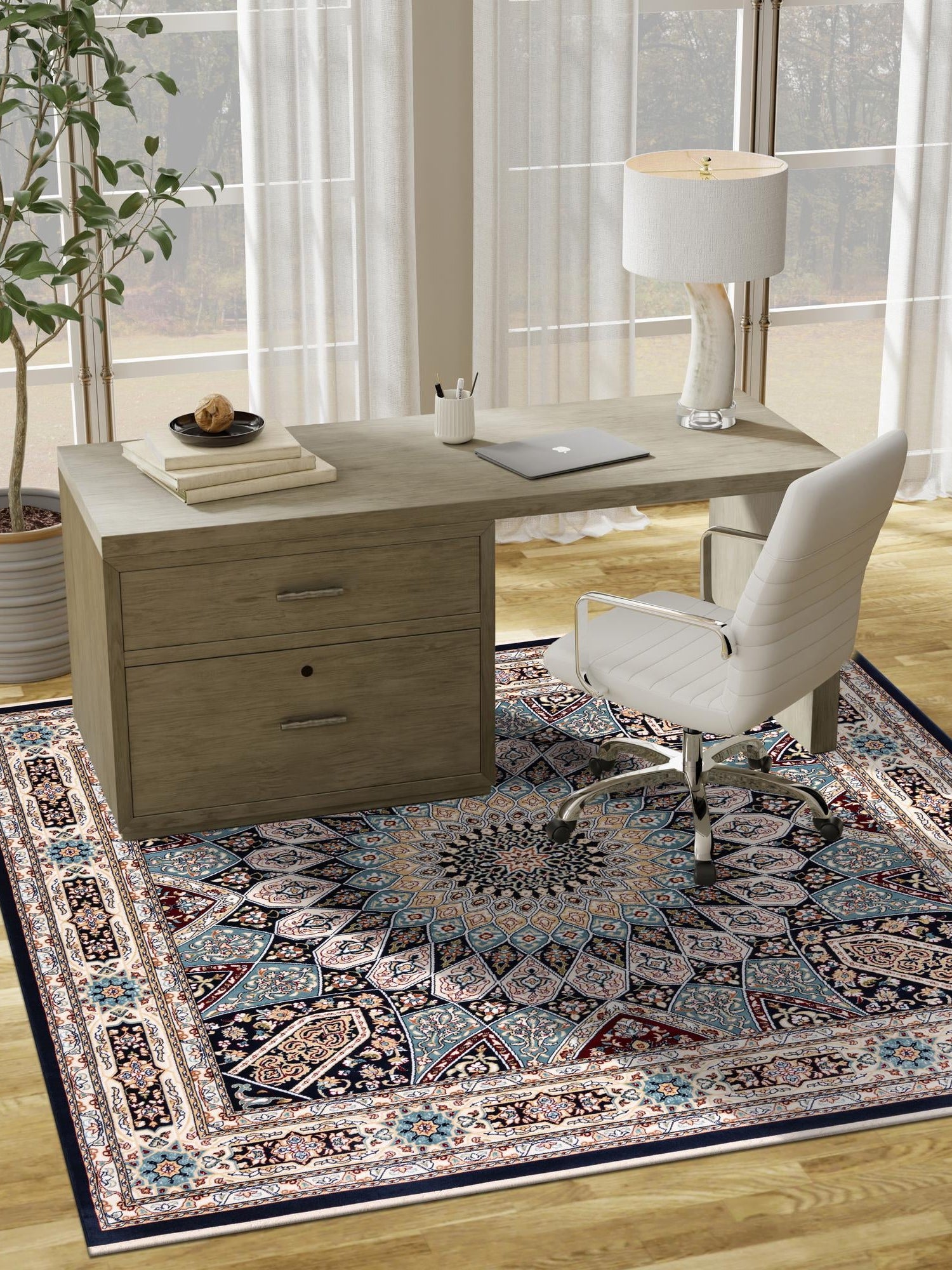 Navy Blue 10' x 10' Narenj Square Area Rug 85% Polypropylene & 15% Polyester Traditional Classic Carpet for Living, Dining, Bedrooms, Office for Sale at Rug Engine