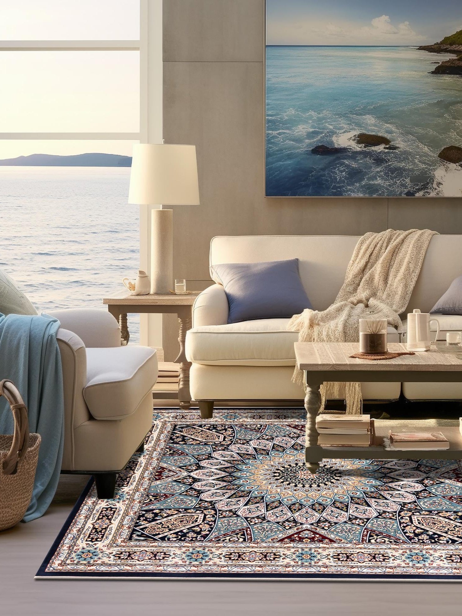 Navy Blue 10' x 10' Narenj Square Area Rug 85% Polypropylene & 15% Polyester Traditional Classic Carpet for Living, Dining, Bedrooms, Office for Sale at Rug Engine