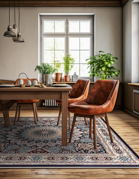 Navy Blue 7' 10 x 7' 10 Narenj Square Area Rug 85% Polypropylene & 15% Polyester Traditional Classic Carpet for Living, Dining, Bedrooms, Office for Sale at Rug Engine