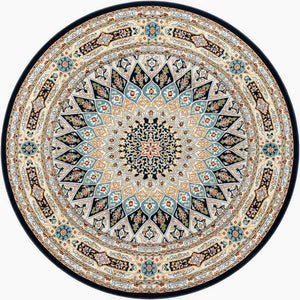 Navy Blue 7' 1 x 7' 1 Narenj Round Area Rug 85% Polypropylene & 15% Polyester Traditional Classic Carpet for Living, Dining, Bedrooms, Office for Sale at Rug Engine