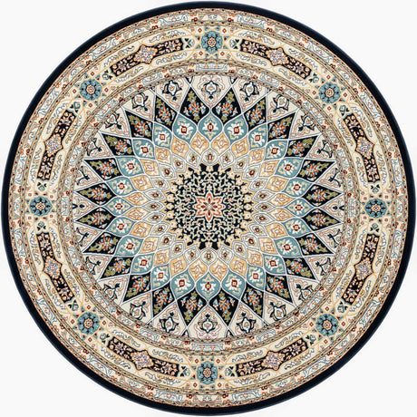 Navy Blue 7' 1 x 7' 1 Narenj Round Area Rug 85% Polypropylene & 15% Polyester Traditional Classic Carpet for Living, Dining, Bedrooms, Office for Sale at Rug Engine