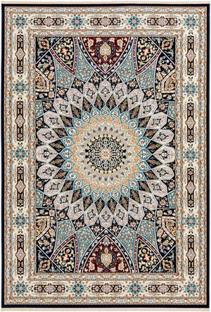 Navy Blue 7' 1 x 10' Narenj Rectangle Area Rug 85% Polypropylene & 15% Polyester Traditional Classic Carpet for Living, Dining, Bedrooms, Office for Sale at Rug Engine