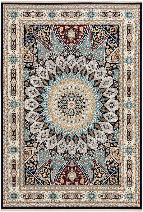 Navy Blue 7' 1 x 10' Narenj Rectangle Area Rug 85% Polypropylene & 15% Polyester Traditional Classic Carpet for Living, Dining, Bedrooms, Office for Sale at Rug Engine