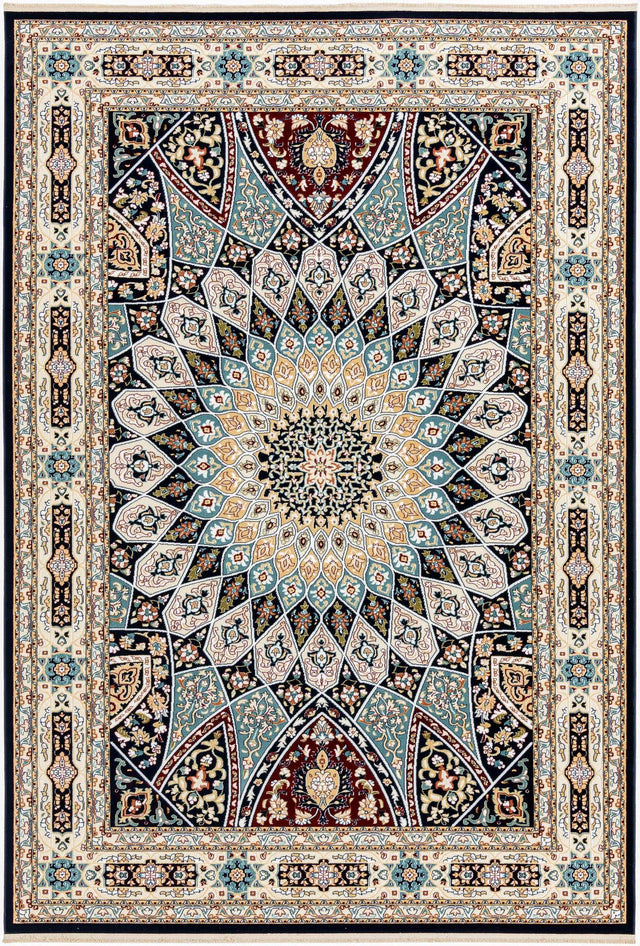 Navy Blue 7' 1 x 10' Narenj Rectangle Area Rug 85% Polypropylene & 15% Polyester Traditional Classic Carpet for Living, Dining, Bedrooms, Office for Sale at Rug Engine