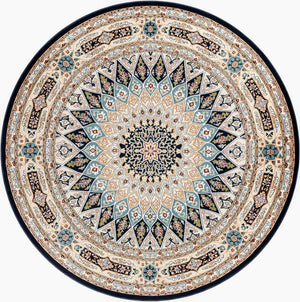 Navy Blue 7' 10 x 8' Narenj Round Area Rug 85% Polypropylene & 15% Polyester Traditional Classic Carpet for Living, Dining, Bedrooms, Office for Sale at Rug Engine