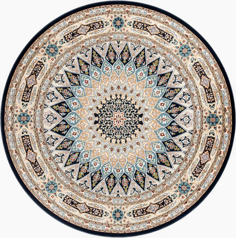 Navy Blue 7' 10 x 8' Narenj Round Area Rug 85% Polypropylene & 15% Polyester Traditional Classic Carpet for Living, Dining, Bedrooms, Office for Sale at Rug Engine