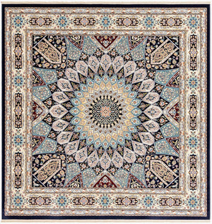 Navy Blue 7' 10 x 7' 10 Narenj Square Area Rug 85% Polypropylene & 15% Polyester Traditional Classic Carpet for Living, Dining, Bedrooms, Office for Sale at Rug Engine