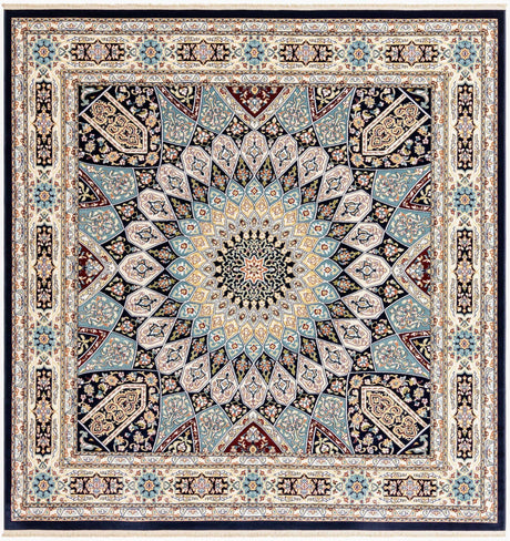 Navy Blue 7' 10 x 7' 10 Narenj Square Area Rug 85% Polypropylene & 15% Polyester Traditional Classic Carpet for Living, Dining, Bedrooms, Office for Sale at Rug Engine