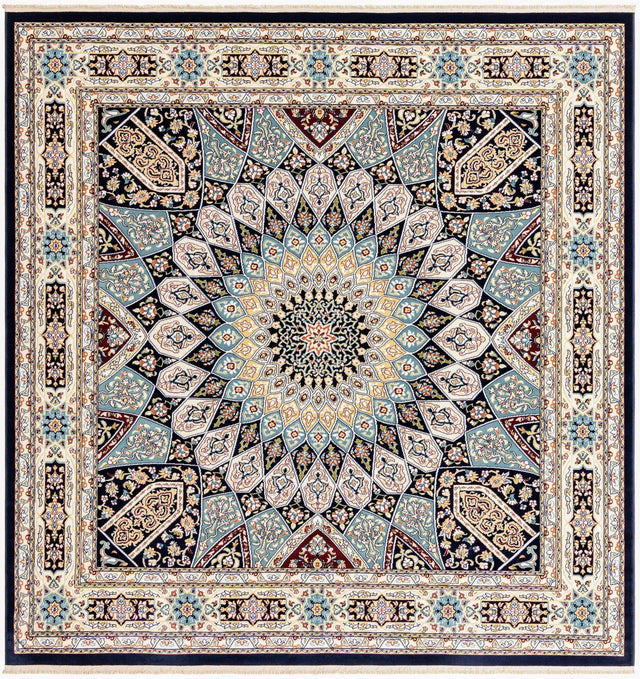 Navy Blue 7' 10 x 7' 10 Narenj Square Area Rug 85% Polypropylene & 15% Polyester Traditional Classic Carpet for Living, Dining, Bedrooms, Office for Sale at Rug Engine