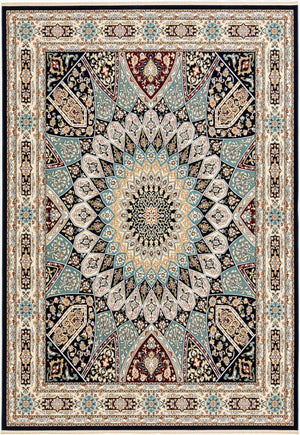 Navy Blue 7' 10 x 11' Narenj Rectangle Area Rug 85% Polypropylene & 15% Polyester Traditional Classic Carpet for Living, Dining, Bedrooms, Office for Sale at Rug Engine