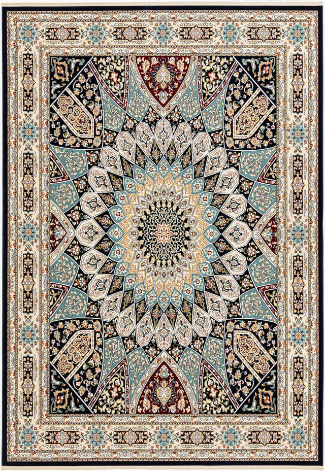 Navy Blue 7' 10 x 11' Narenj Rectangle Area Rug 85% Polypropylene & 15% Polyester Traditional Classic Carpet for Living, Dining, Bedrooms, Office for Sale at Rug Engine
