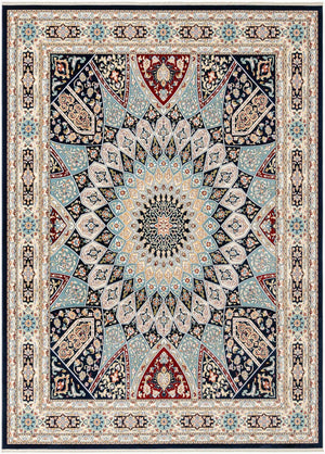 Navy Blue 9' x 12' Narenj Rectangle Area Rug 85% Polypropylene & 15% Polyester Traditional Classic Carpet for Living, Dining, Bedrooms, Office for Sale at Rug Engine