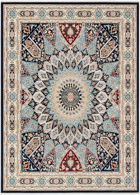 Navy Blue 9' x 12' Narenj Rectangle Area Rug 85% Polypropylene & 15% Polyester Traditional Classic Carpet for Living, Dining, Bedrooms, Office for Sale at Rug Engine