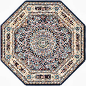 Navy Blue 3' 1 x 3' 1 Narenj Octagon Area Rug 85% Polypropylene & 15% Polyester Traditional Classic Carpet for Living, Dining, Bedrooms, Office for Sale at Rug Engine