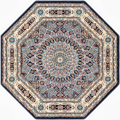 Navy Blue 3' 1 x 3' 1 Narenj Octagon Area Rug 85% Polypropylene & 15% Polyester Traditional Classic Carpet for Living, Dining, Bedrooms, Office for Sale at Rug Engine
