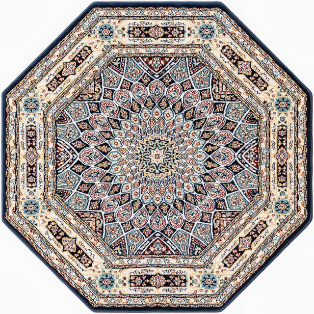 Navy Blue 3' 1 x 3' 1 Narenj Octagon Area Rug 85% Polypropylene & 15% Polyester Traditional Classic Carpet for Living, Dining, Bedrooms, Office for Sale at Rug Engine