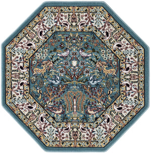 Blue 3' 1 x 3' 1 Narenj Octagon Area Rug 85% Polypropylene & 15% Polyester Traditional Classic Carpet for Living, Dining, Bedrooms, Office for Sale at Rug Engine