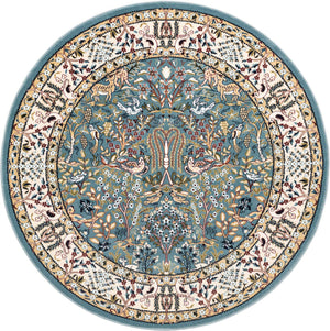 Blue 4' 1 x 4' 1 Narenj Round Area Rug 85% Polypropylene & 15% Polyester Traditional Classic Carpet for Living, Dining, Bedrooms, Office for Sale at Rug Engine