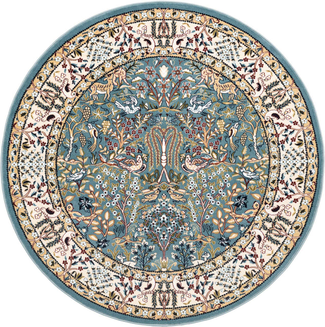 Blue 4' 1 x 4' 1 Narenj Round Area Rug 85% Polypropylene & 15% Polyester Traditional Classic Carpet for Living, Dining, Bedrooms, Office for Sale at Rug Engine