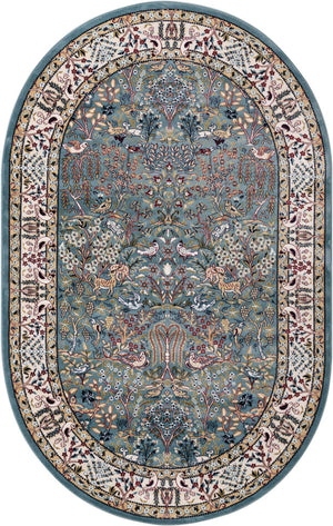 Blue 4' 1 x 6' 1 Narenj Oval Area Rug 85% Polypropylene & 15% Polyester Traditional Classic Carpet for Living, Dining, Bedrooms, Office for Sale at Rug Engine