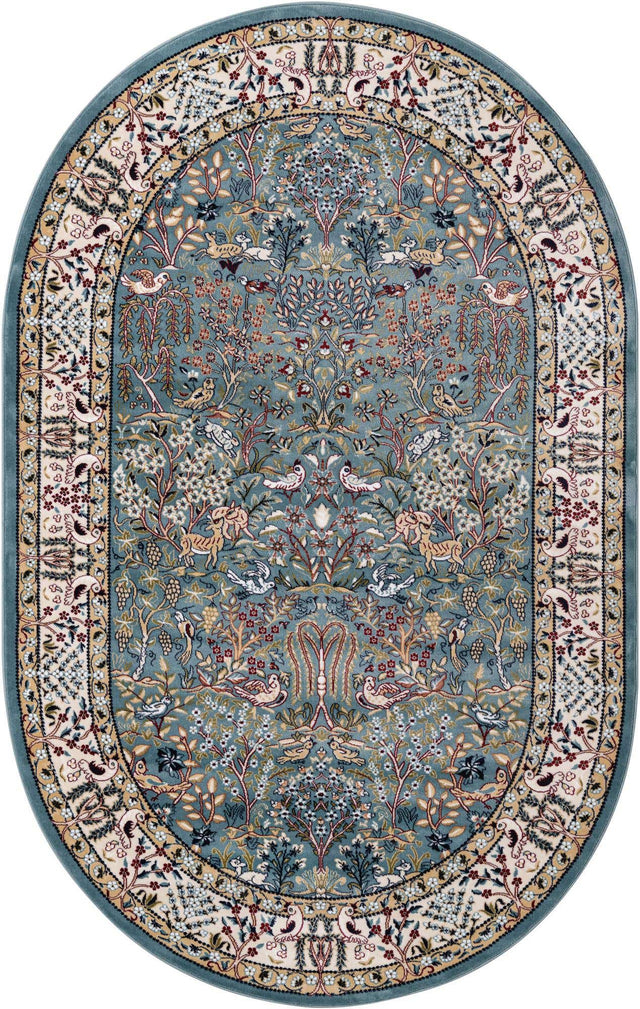 Blue 4' 1 x 6' 1 Narenj Oval Area Rug 85% Polypropylene & 15% Polyester Traditional Classic Carpet for Living, Dining, Bedrooms, Office for Sale at Rug Engine