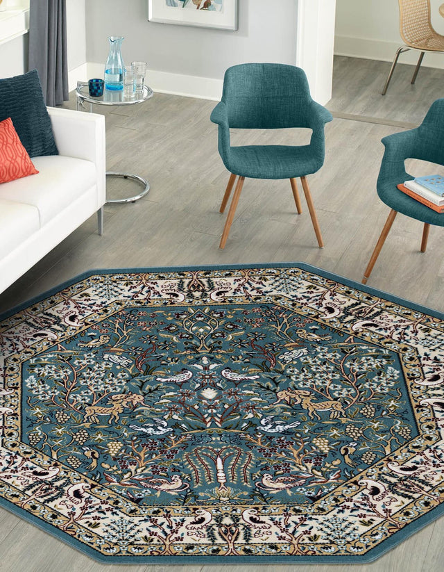 Blue 6' 1 x 6' 1 Narenj Octagon Area Rug 85% Polypropylene & 15% Polyester Traditional Classic Carpet for Living, Dining, Bedrooms, Office for Sale at Rug Engine