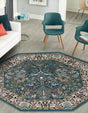 Blue 4' 1 x 4' 1 Narenj Octagon Area Rug 85% Polypropylene & 15% Polyester Traditional Classic Carpet for Living, Dining, Bedrooms, Office for Sale at Rug Engine