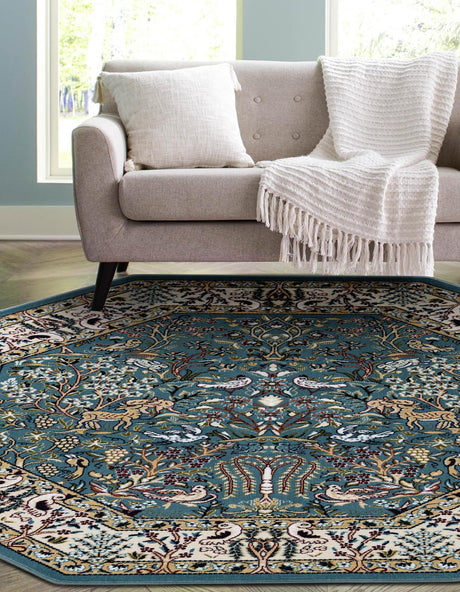 Blue 6' 1 x 6' 1 Narenj Octagon Area Rug 85% Polypropylene & 15% Polyester Traditional Classic Carpet for Living, Dining, Bedrooms, Office for Sale at Rug Engine